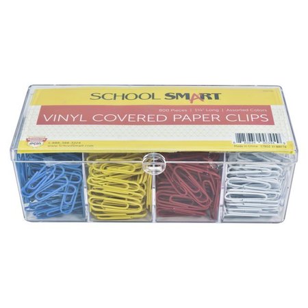 SCHOOL SMART Paper Clip, Vinyl Coated, Standard, Assorted Color, Pack of 800 PK 1808007